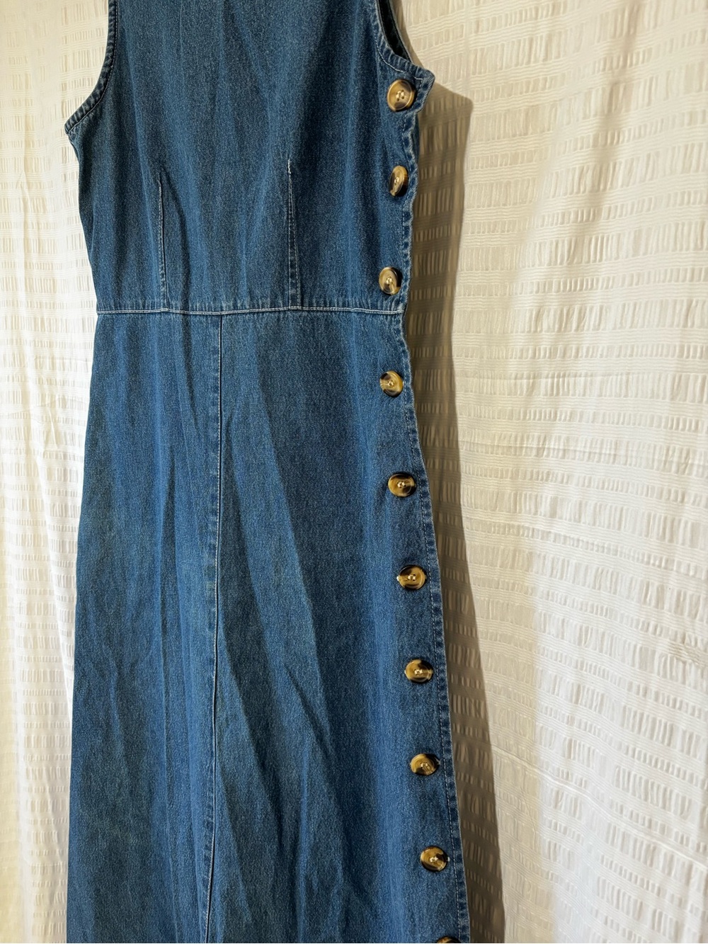 Vintage Denim Side-Button Down Sleeveless Cottagecore Cotton Maxi Dress Sz 10 - Picture 4 of 8